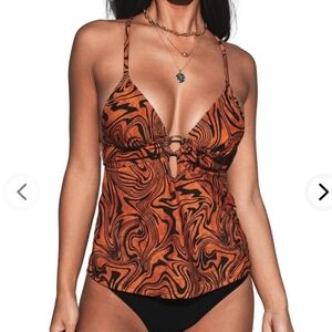 Lunabelle V Neck O-Ring Tankini Criss Cross Adjustable Straps Bathing Suit SZ M